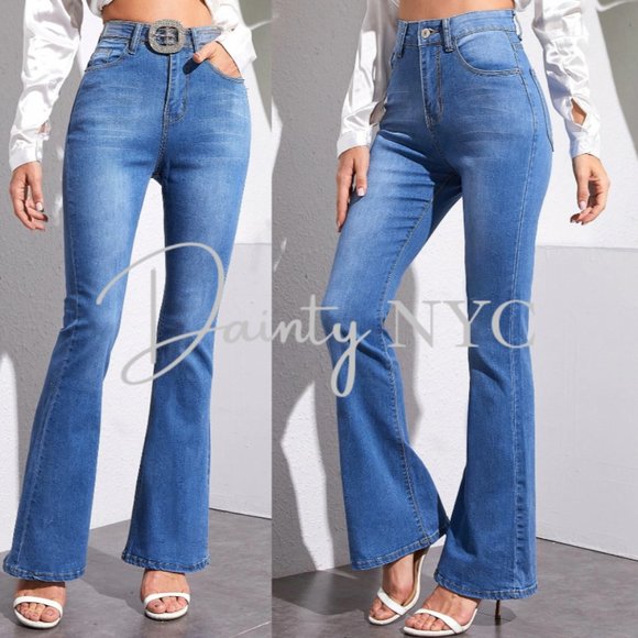 High Waist Flare Leg Stretch Jeans - Picture 1 of 10